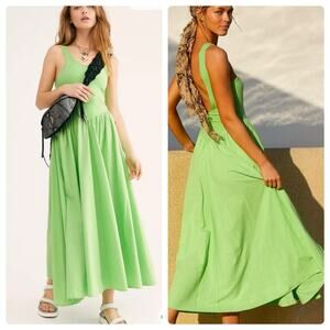 Free People Emily Midi Dress in Lime Green
